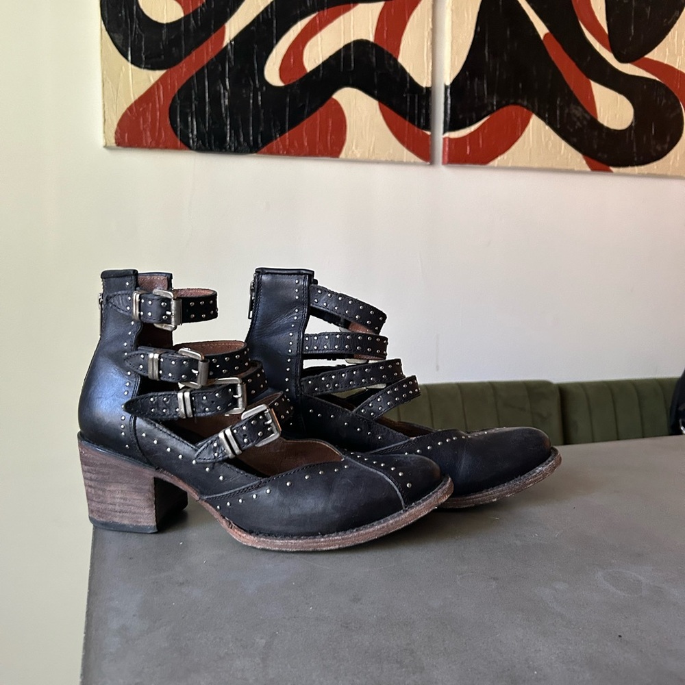 Felicity - Studded Black Leather Ankle Boots